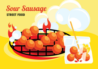 sour sausage street food colorful illustration