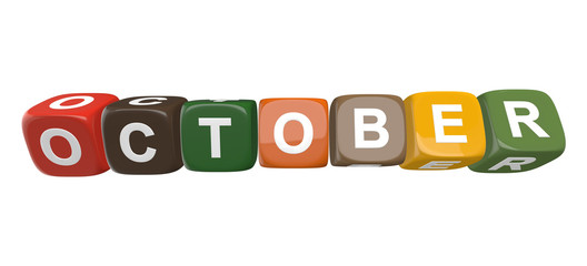October - calendar month wide banner with colored cubes on white background