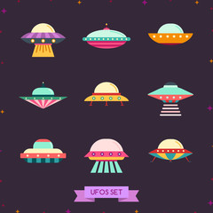 Ufo flat icon set. Clean and simple design.