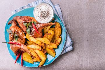 Roasted quails with potatoes