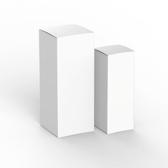 Two white glossy paper product boxes isolated on white background mockup.