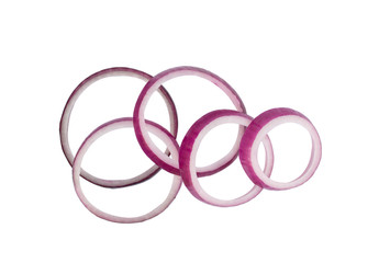 Fototapeta premium Top up red onion rings on white background