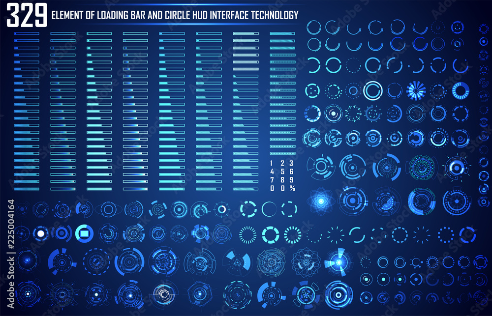 Poster set of circle and loading bar abstract digital technology ui futuristic hud virtual interface elemen