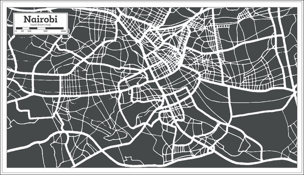 Nairobi Kenya City Map in Retro Style. Outline Map.