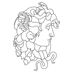 Medusa Gorgon Tattoo. Vector illustration of the head of the ancient Medusa Gorgon.