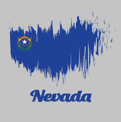 Obraz premium Brush style color flag of Nevada, Solid cobalt blue field. The canton contains two sagebrush branches encircling a silver star with the text Nevada and Battle Born. with text Nevada.