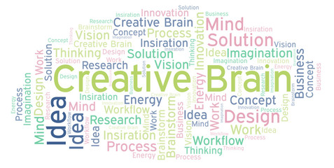 Creative Brain word cloud, made with text only.