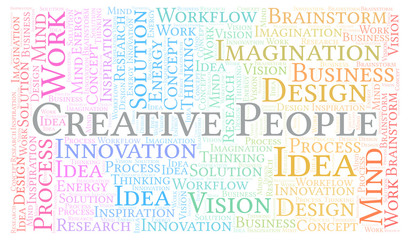 Creative People word cloud, made with text only.
