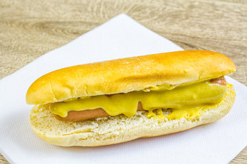 hot dog with mustard
