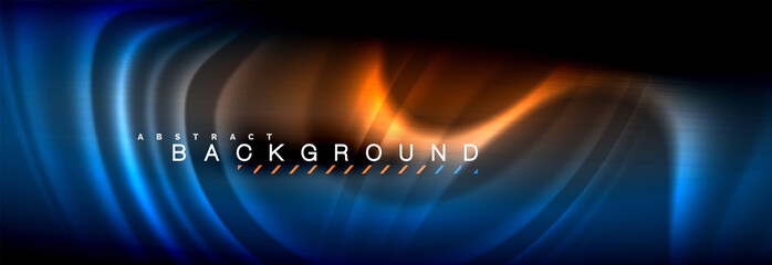 Neon glowing fluid wave lines, magic energy space light concept, abstract background wallpaper design