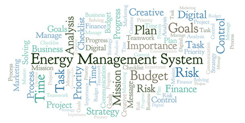Fototapeta na wymiar Energy Management System word cloud, made with text only.