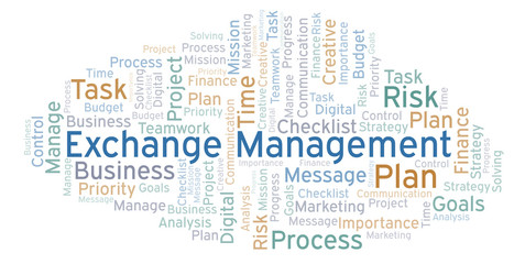Obraz premium Exchange Management word cloud, made with text only.
