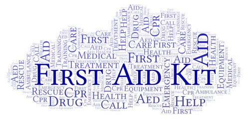 Obraz premium First Aid Kit word cloud, made with text only.