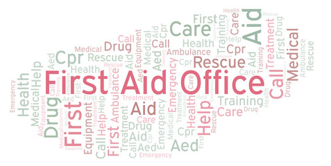 First Aid Office word cloud, made with text only.
