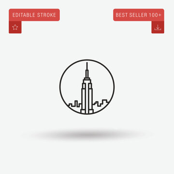 Outline Empire State Building icon isolated on grey background. Line pictogram. Premium symbol for website design, mobile application, logo, ui. Editable stroke. Vector illustration. Eps10