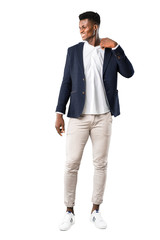 Fototapeta premium Full body of Handsome african american man wearing a jacket with tired and sick expression on white background