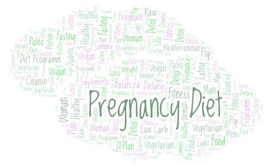 Obraz premium Word cloud with text Pregnancy Diet on a white background.
