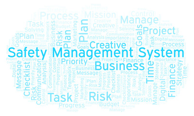 Safety Management System word cloud, made with text only.