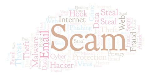 Obraz premium Scam word cloud.
