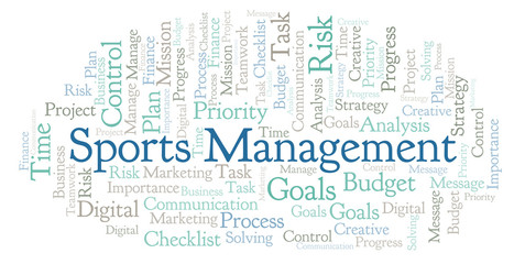 Sports Management word cloud, made with text only.