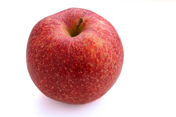 One closeup organic red yellow apple isolated on white background, macro