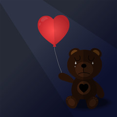 doll bear emotion sad and red balloon
