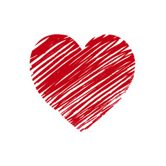 Heart symbol made hand drawn in red on white background.
