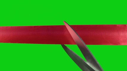 Red Ribbon Cutting Green Screen With Alpha Chanel Slow Motion 4K