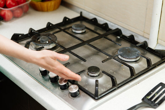 dirty gas stove, kitchen