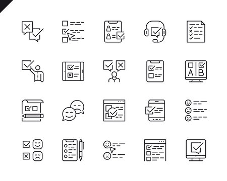 Simple Set of Survey Related Vector Line Icons. Linear Pictogram Pack. Editable Stroke. 48x48 Pixel Perfect Icons.
