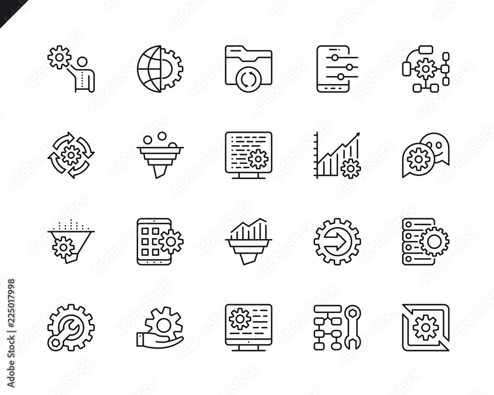 Fototapete Simple Set of Data Processing Related Vector Line Icons. Linear Pictogram Pack. Editable Stroke. 48x48 Pixel Perfect Icons.