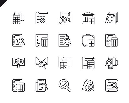 Simple Set of Accounting Related Vector Line Icons. Linear Pictogram Pack. Editable Stroke. 48x48 Pixel Perfect Icons.
