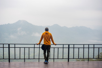 man feel relax in mountain