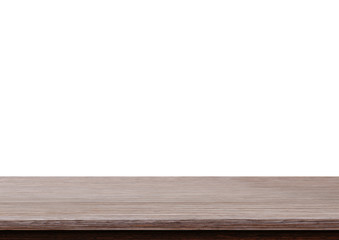 Empty brown wood table top isolated on white background