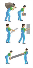 Fototapeta premium A set of characters of couriers and movers