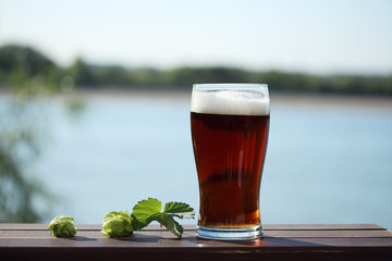 A glass of beer in nature
