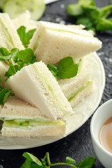 Cucumber sandwiches with soft cheese, sea salt and water cress for tea party