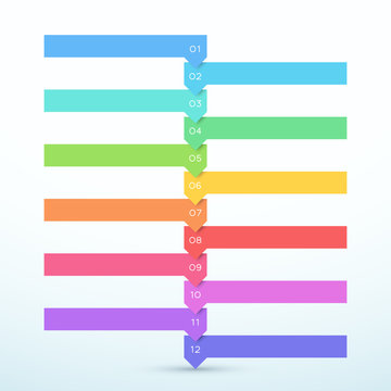 12 Step Arrow List Colorful Banners Infographic Diagram