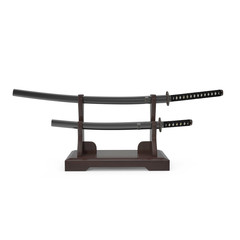 Double Sword Stand For Samurai Katana And Wakizashi. 3D Illustration, render on white background