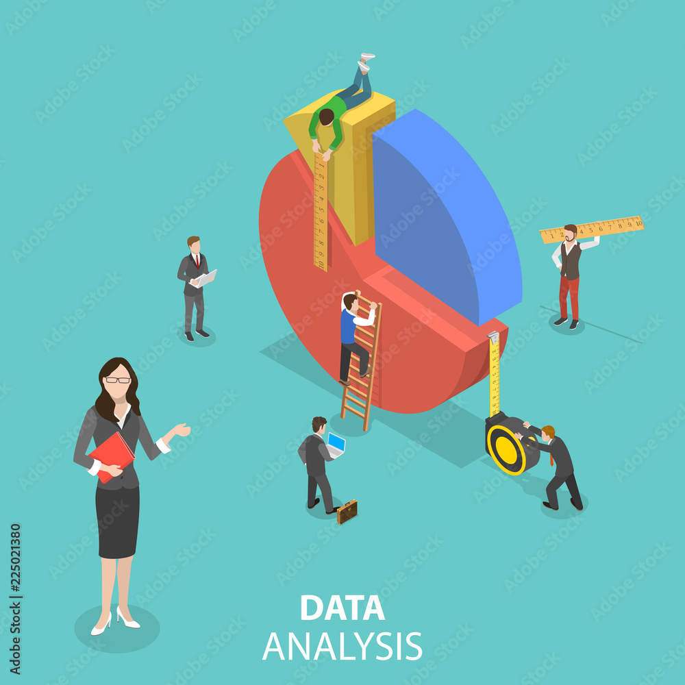 Wall mural flat isometric vector concept of business statistics and analytics, audit report, company performanc