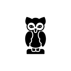 Black & white vector illustration of owl table figurine. Flat icon of decorative bird statuette for home & office. Isolated on white background.
