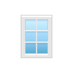 Vector illustration of vinyl french casement window. Flat icon of vintage window with decorative muntins. Isolated on white background.