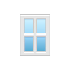 Vector illustration of modern vinyl casement window. Flat icon of aluminum window with 4 movable panels. Isolated object on white background.