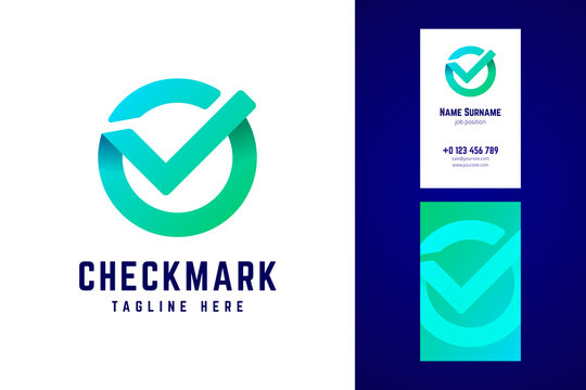 Check mark logo and business card template in gradient style.
