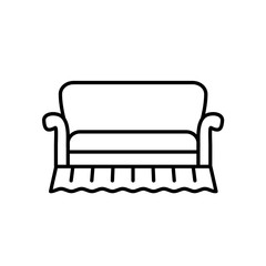 Black & white vector illustration of english sofa. Line icon of settee. Traditional home furniture. Isolated on white background