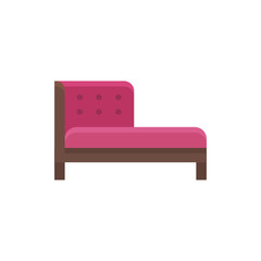 Red chaise lounge sofa. Vector illustration. Flat icon of settee. Front view.