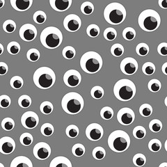 Vector illustration Many eyes seamless pattern. Happy Halloween design for children on a gray background.