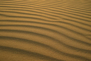 Beautiful abstract pattern of desert sand ripples in the evening sunlight at Huacachina sand dune in Peru