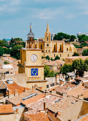 Roof view of Salon-de-provence with church towers in the distance