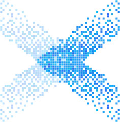 Connection. Blue pixels on white background.  Abstract hi tech vector banner. Modern technology design. Digital art.